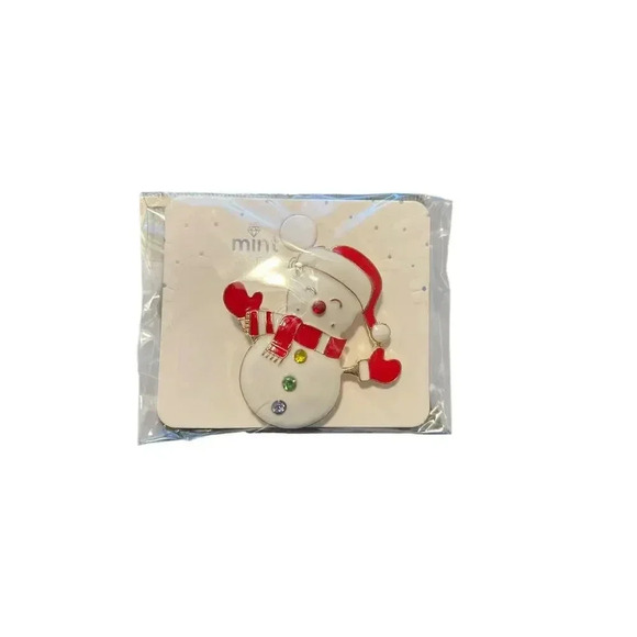 MINT SNOWMAN WITH RED SCARF AND HAT BROOCH - Picture 1 of 1